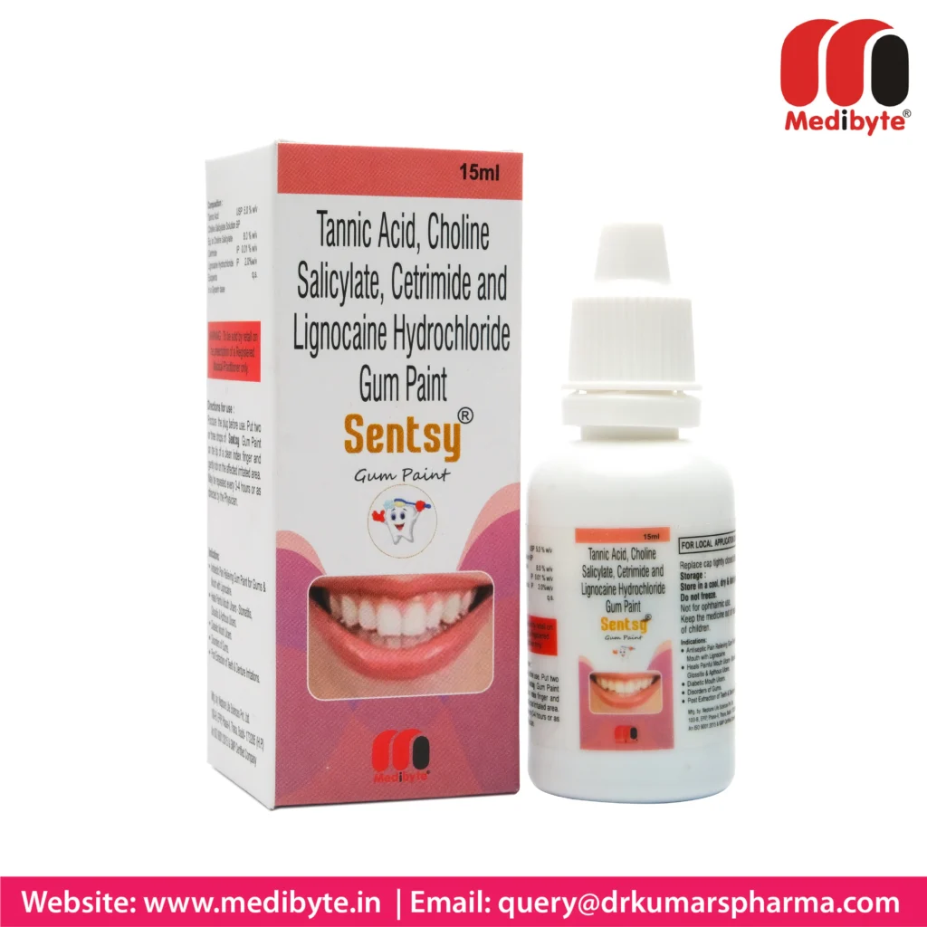 Tannic Acid, Choline Salicylate, Cetrimide, and Lignocaine Hydrochloride Gum Paint